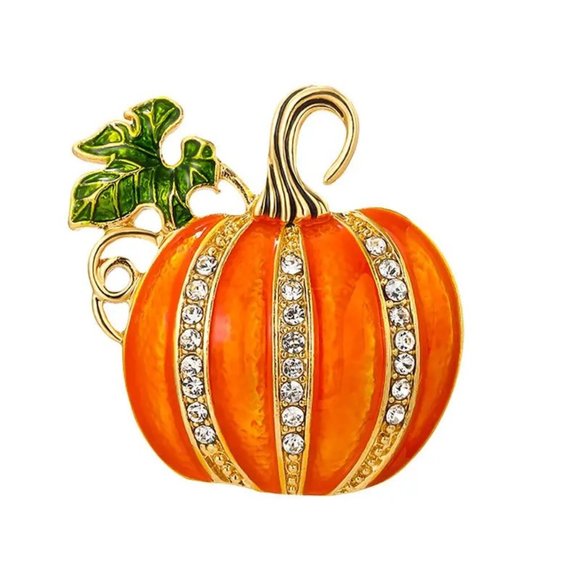 Brooch Pumpkin Rhinestone Pin Halloween Thanksgiving Fall Autum Stylish Glam Fun - Picture 5 of 7